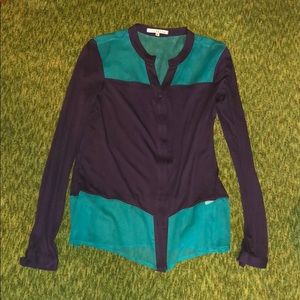 Sheer and jersey color block cardigan